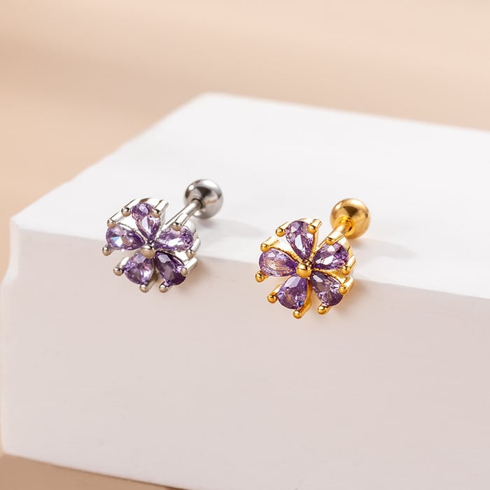 1 Piece Simple Series Classic Flower Titanium Steel Silver Color Zircon Women's Stud Earrings Picture2